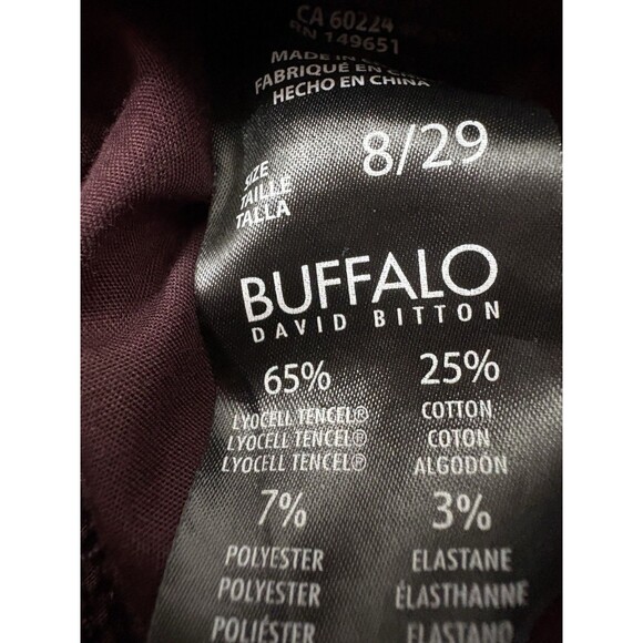 Buffalo David Bitton Women Royal Stretch Size 8 w29 Dark Maroon Skinny Leg Jeans - Picture 3 of 6